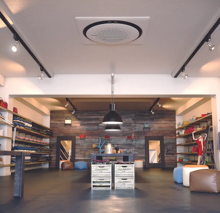 Shop with a ceiling cassette air conditioning unit